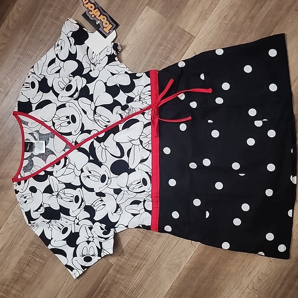 Disney Women's Black and White Minnie Mouse Scrubs Top